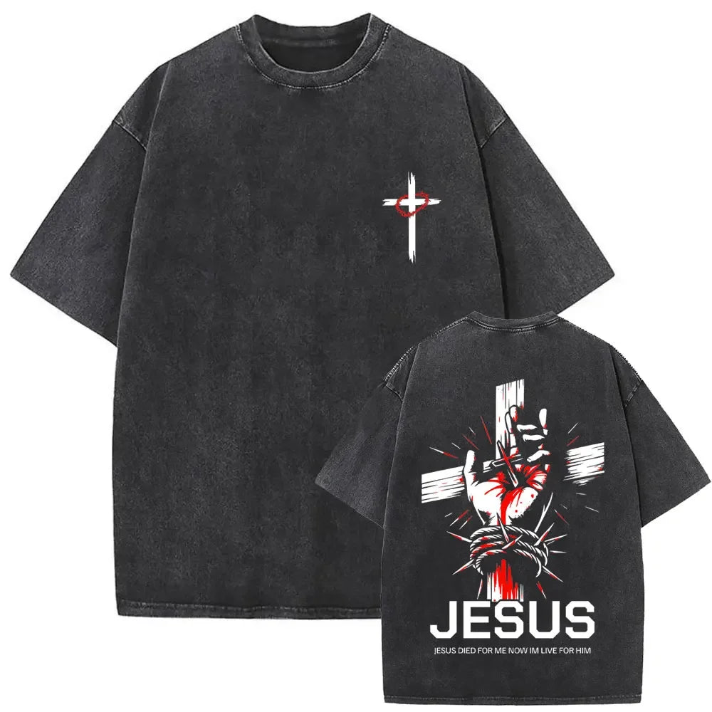 Christian Religious Jesus Forgive Them Father Vintage Washed T-shirt Men Women Gothic Rock Oversized T Shirts Tops Streetwear