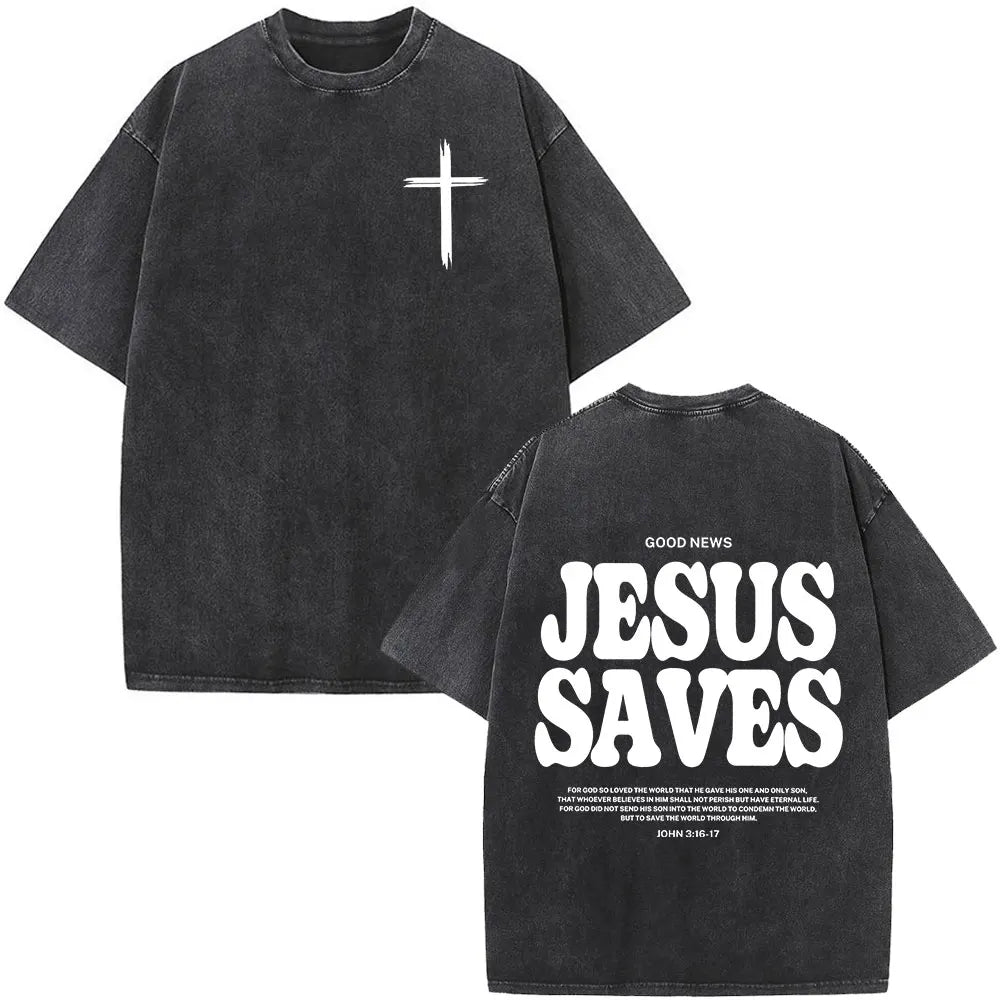 Christian Jesus Bible Verse Washed T-shirts Men's Women Fashion Vintage Oversized T Shirts Harajuku Cotton Short Sleeve T-shirt
