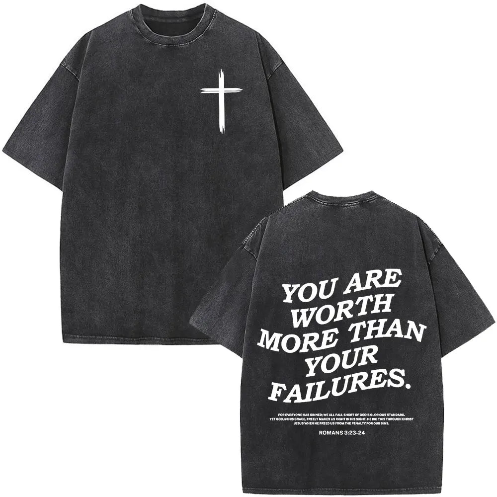 Christian Jesus Bible Verse Washed T-shirts Men's Women Fashion Vintage Oversized T Shirts Harajuku Cotton Short Sleeve T-shirt