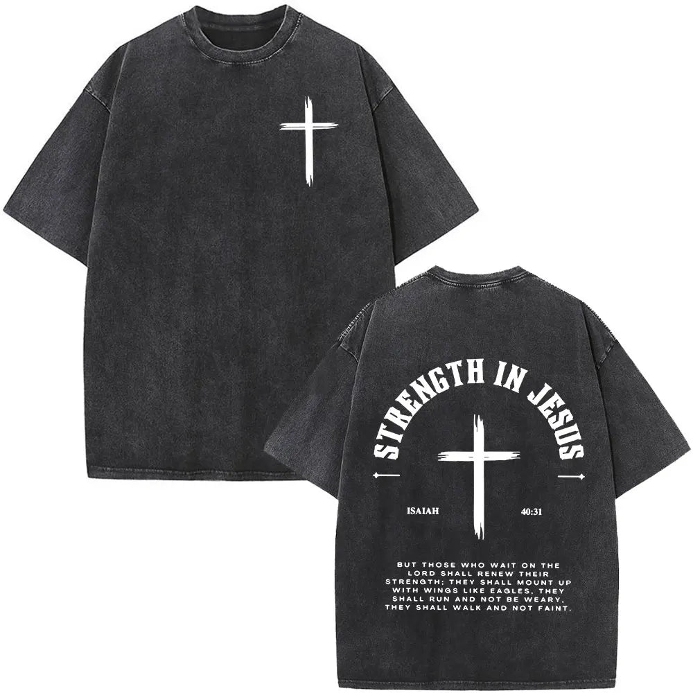 Christian Jesus Bible Verse Washed T-shirts Men's Women Fashion Vintage Oversized T Shirts Harajuku Cotton Short Sleeve T-shirt