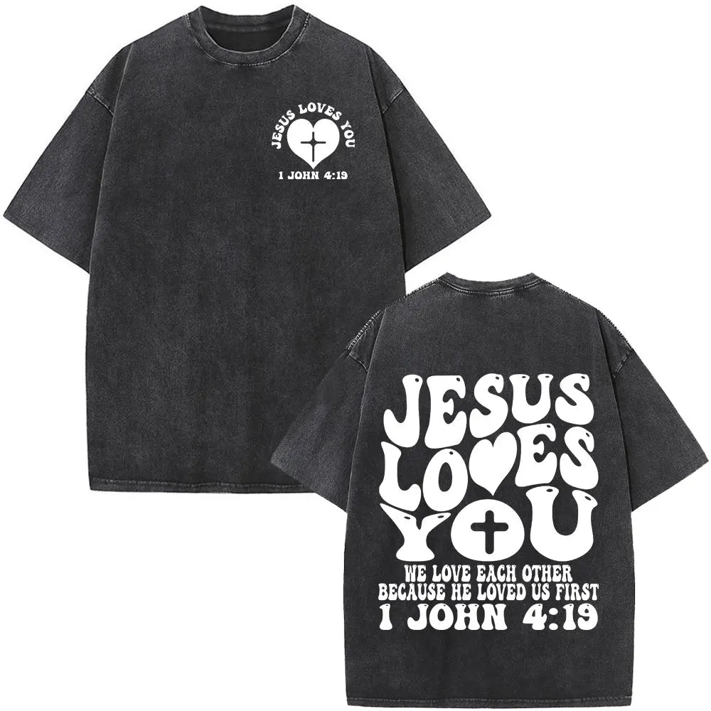 Christian Jesus Bible Verse Washed T-shirts Men's Women Fashion Vintage Oversized T Shirts Harajuku Cotton Short Sleeve T-shirt