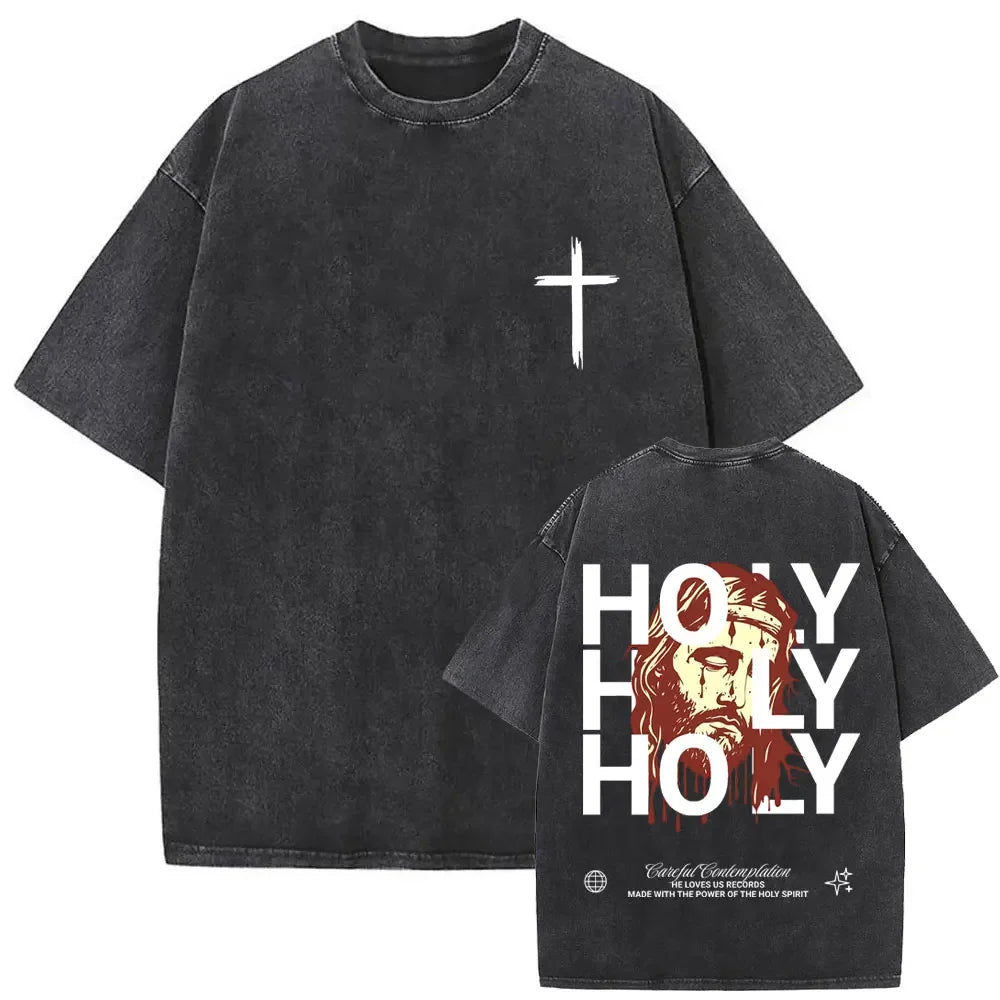 Christian Religious Jesus Forgive Them Father Vintage Washed T-shirt Men Women Gothic Rock Oversized T Shirts Tops Streetwear