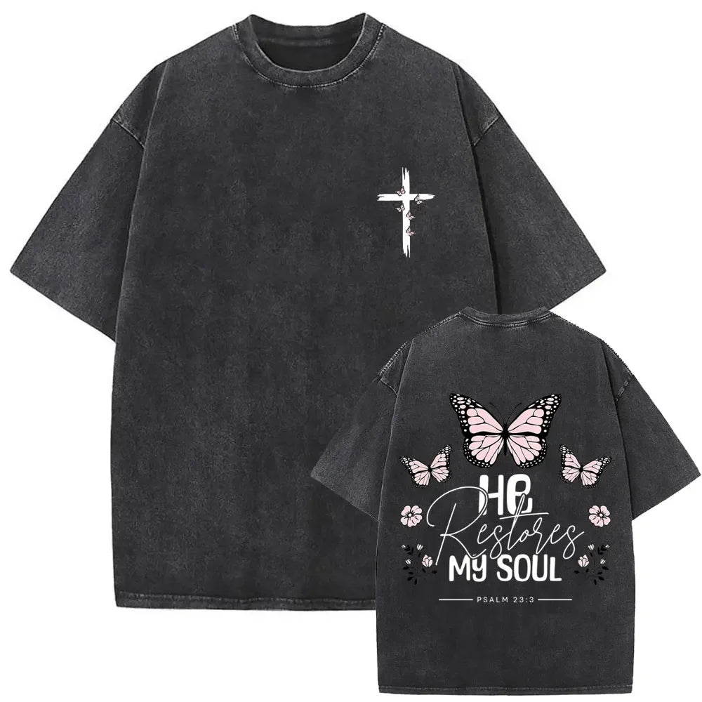 Christian Religious Jesus Forgive Them Father Vintage Washed T-shirt Men Women Gothic Rock Oversized T Shirts Tops Streetwear