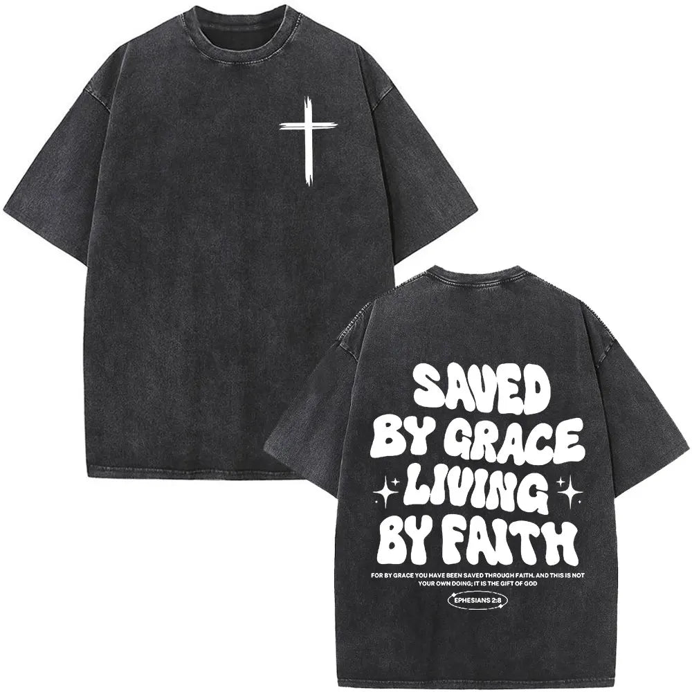 Christian Jesus Bible Verse Washed T-shirts Men's Women Fashion Vintage Oversized T Shirts Harajuku Cotton Short Sleeve T-shirt