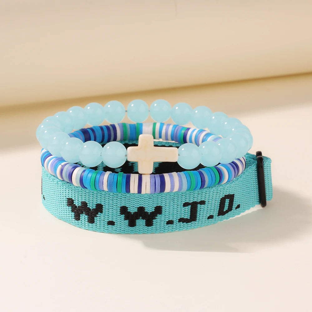3pc what would jesus do wwjd bracelets women men cross hwlf bracelet he would love first pink elevated faith braclet christian