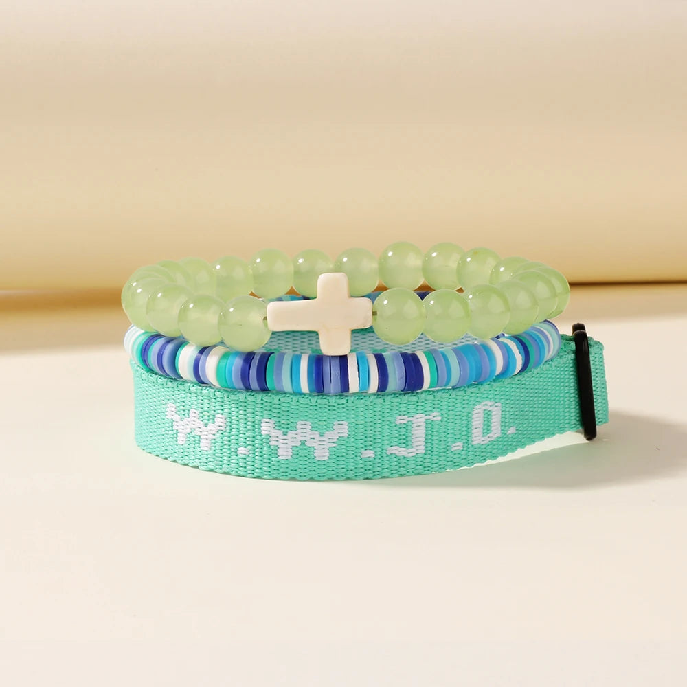 3pc what would jesus do wwjd bracelets women men cross hwlf bracelet he would love first pink elevated faith braclet christian