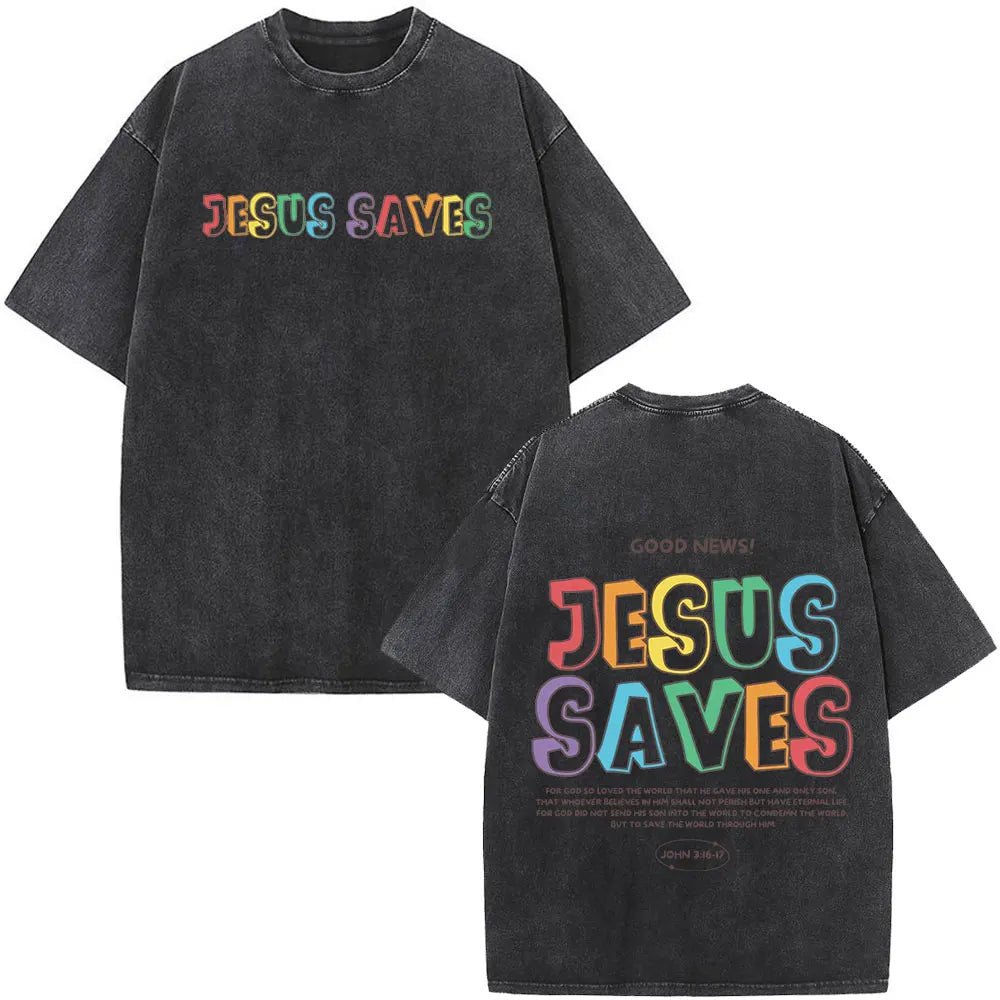 Christian Jesus Bible Verse Washed T-shirts Men's Women Fashion Vintage Oversized T Shirts Harajuku Cotton Short Sleeve T-shirt