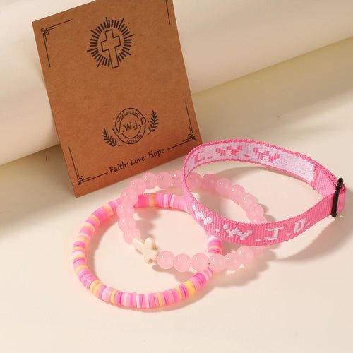 3pc what would jesus do wwjd bracelets women men cross hwlf bracelet he would love first pink elevated faith braclet christian