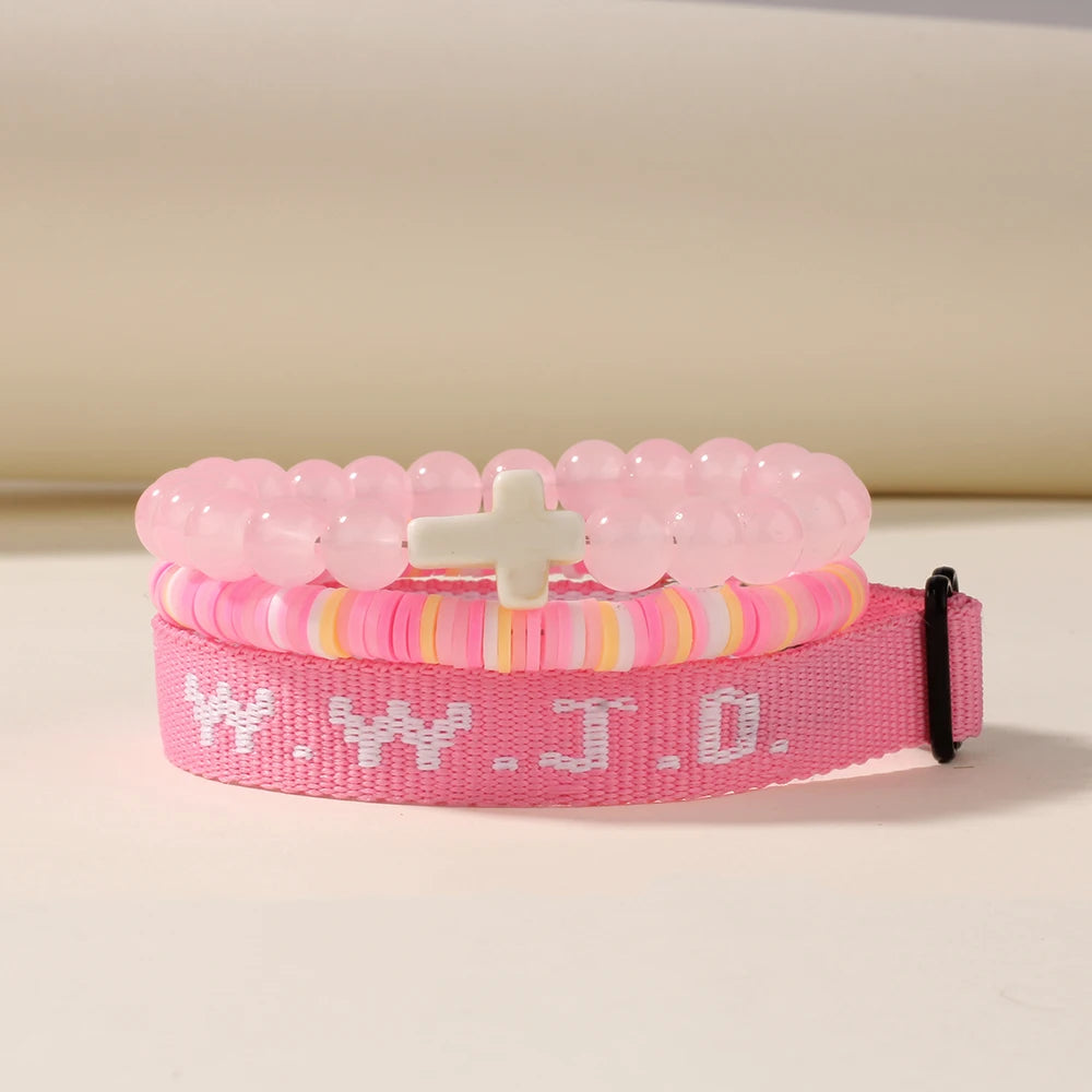 3pc what would jesus do wwjd bracelets women men cross hwlf bracelet he would love first pink elevated faith braclet christian