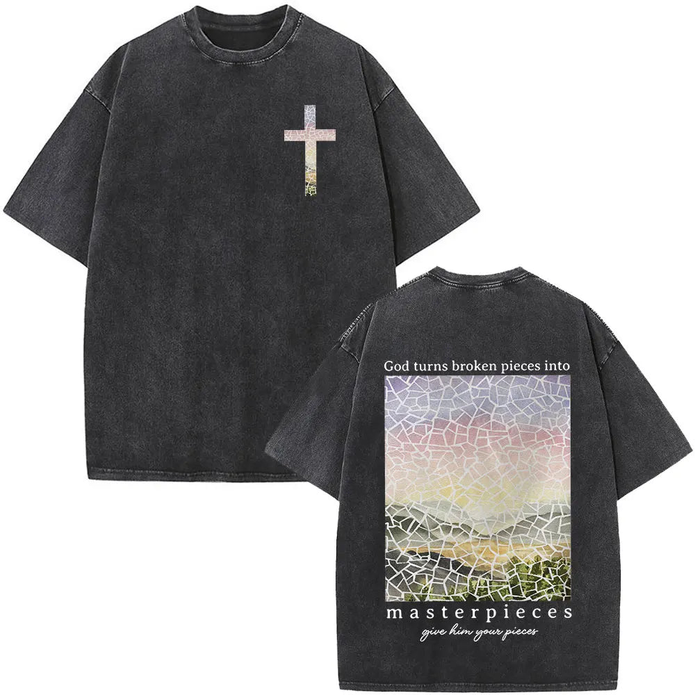 Christian Jesus Bible Verse Washed T-shirts Men's Women Fashion Vintage Oversized T Shirts Harajuku Cotton Short Sleeve T-shirt