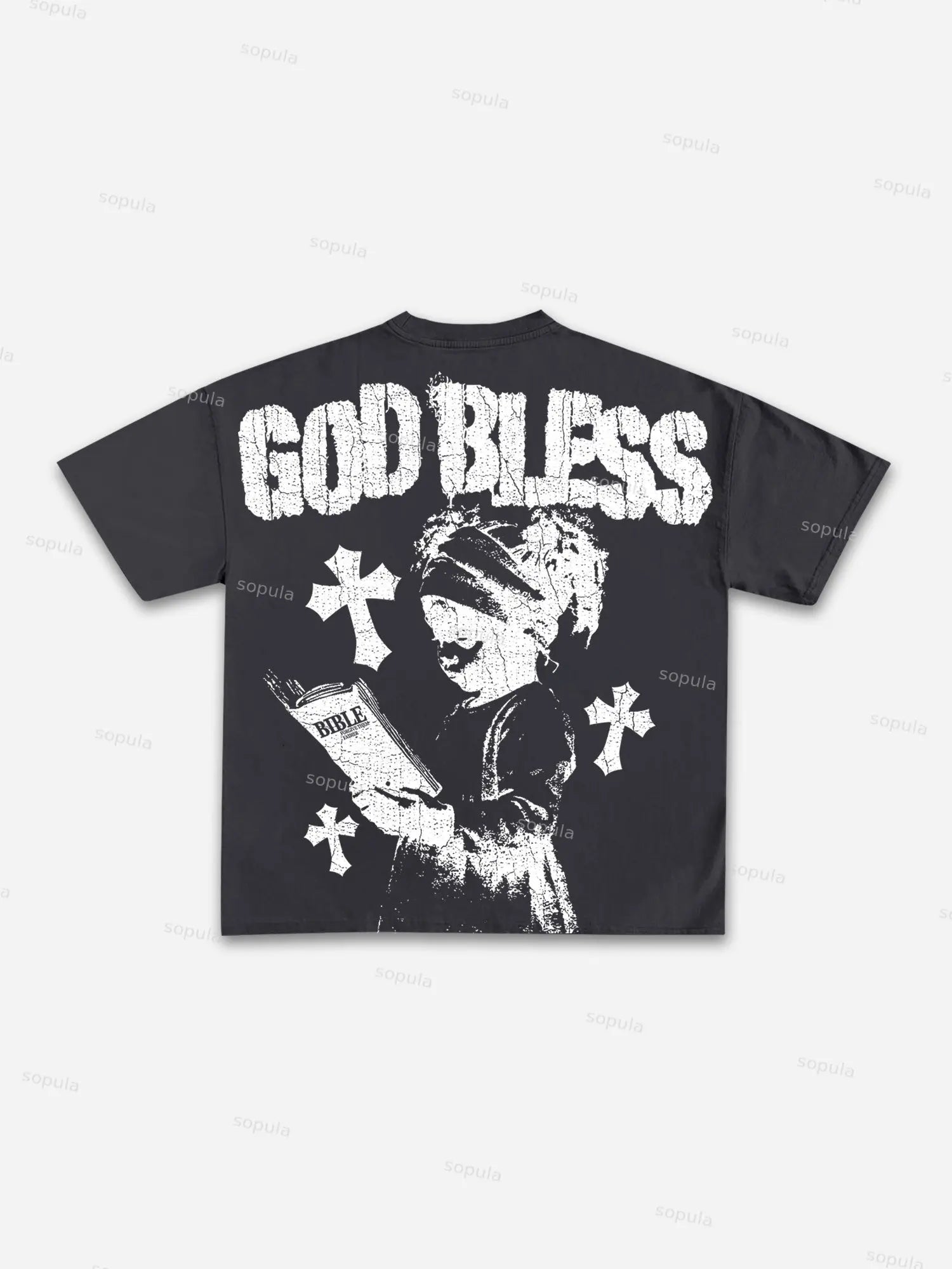 God Bless Children's Prayer Graphic Cotton T-shirt unisex high-quality top vintage t shirt