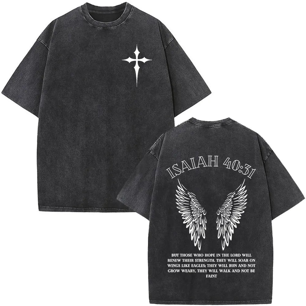 Christian Jesus Bible Verse Washed T-shirts Men's Women Fashion Vintage Oversized T Shirts Harajuku Cotton Short Sleeve T-shirt
