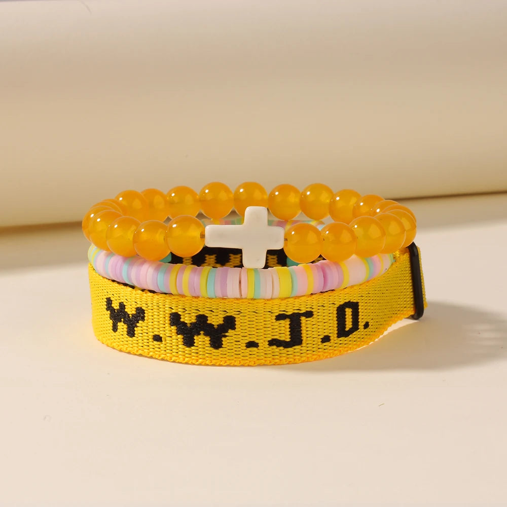 3pc what would jesus do wwjd bracelets women men cross hwlf bracelet he would love first pink elevated faith braclet christian