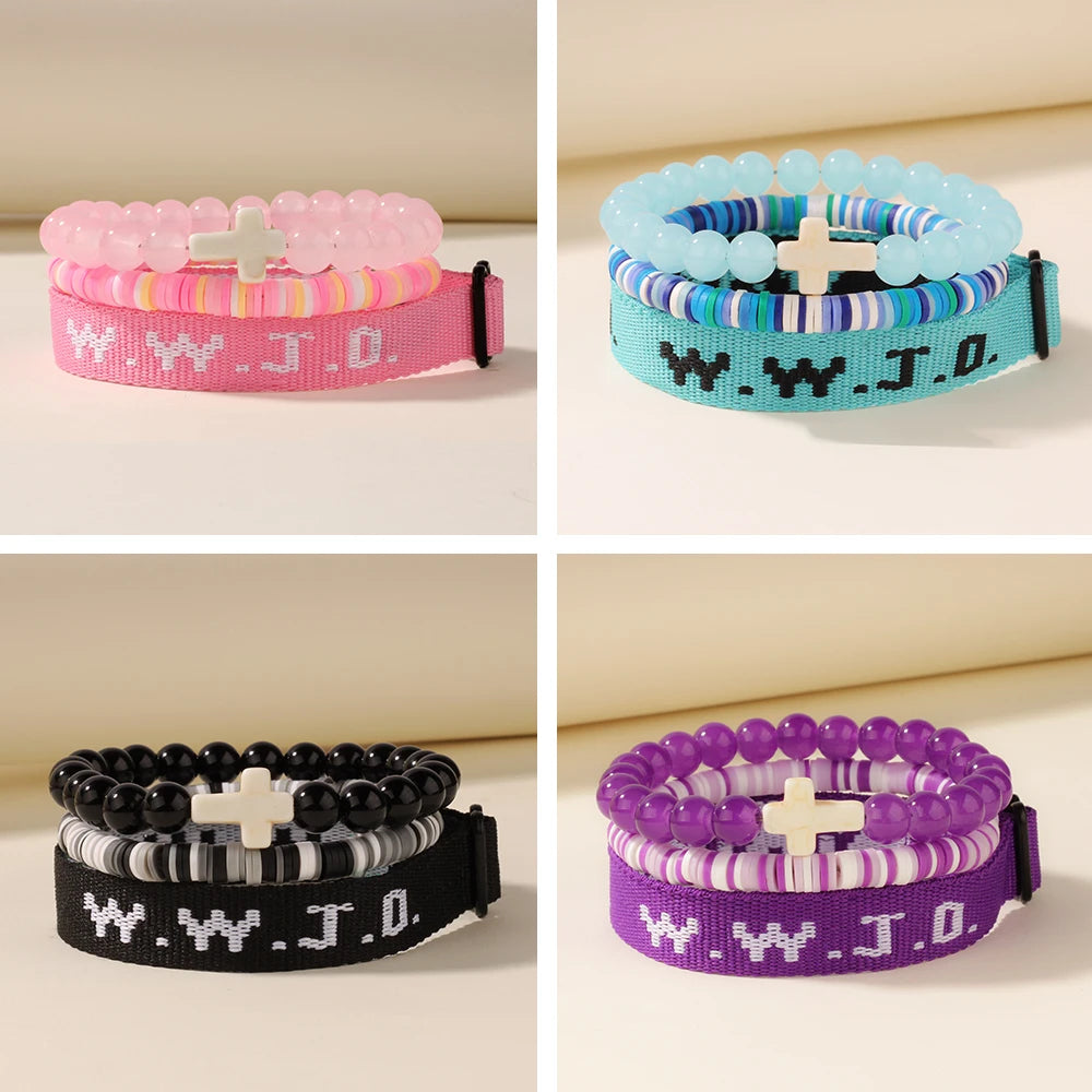 3pc what would jesus do wwjd bracelets women men cross hwlf bracelet he would love first pink elevated faith braclet christian
